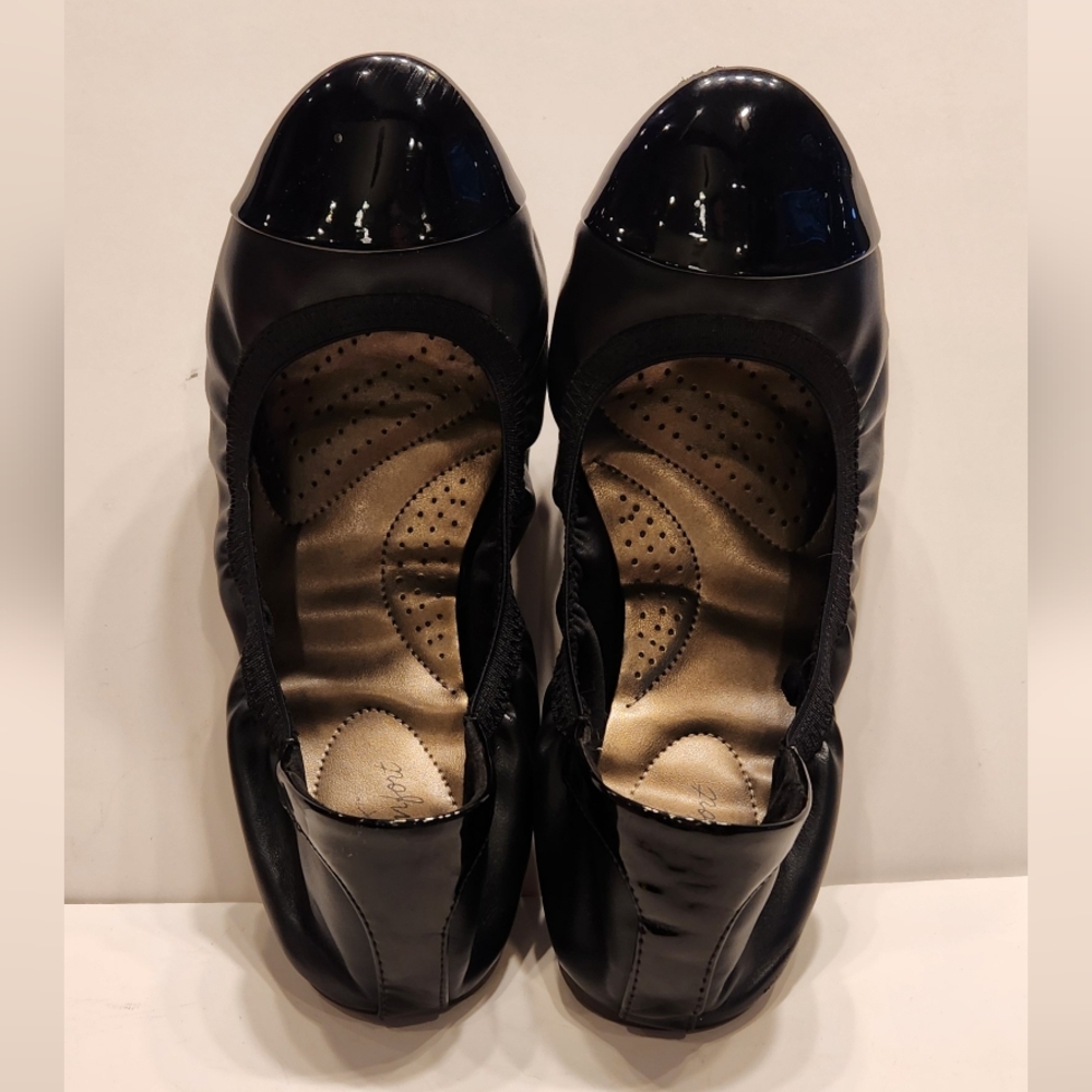 Dexflex Comfort Claire Scrunch Ballet Flats Black Women's Shoes Size 11 Wide